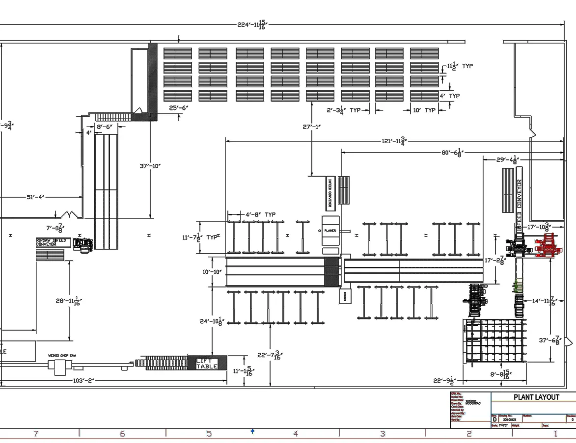 Facility layout and design services by RT Machine to optimize machinery configuration and material handling for increased plant efficiency, using AutoCAD for modular designs.